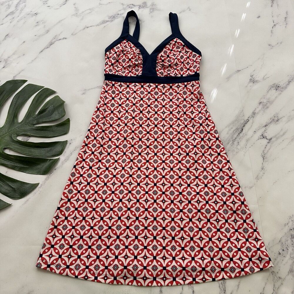 Patagonia Womens Minette Sundress Size XS Red Blue Geometric Floral Stretch